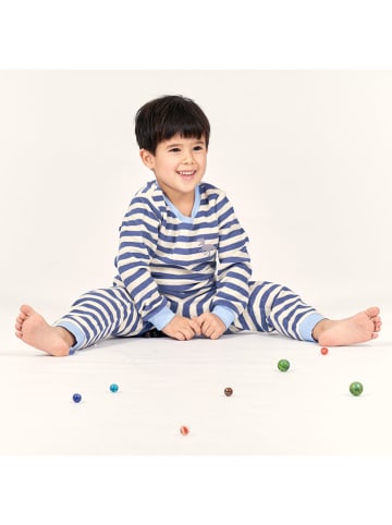 Sense Organics Pyjama "Long John" in Blau/ Weiß in Blau/ Weiß