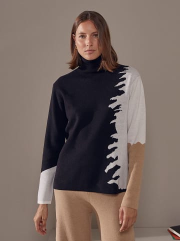 Rodier Rollkragenpullover in Schwarz/ Beige/ Weiß