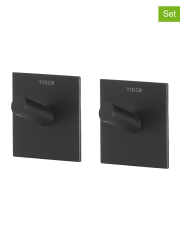 Tiger 2er-Set: Handtuchhaken ''Square'' in Schwarz - (B)4,5 x (H)4,5 x (T)2,7 cm