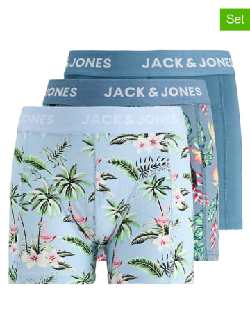 JACK & JONES Junior 3-delige set: boxershorts "Flower bird" blauw