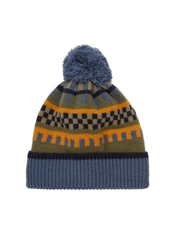 Color Kids Muts met pompon donkerblauw/kaki/oranje