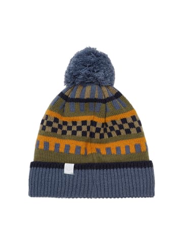 Color Kids Muts met pompon donkerblauw/kaki/oranje