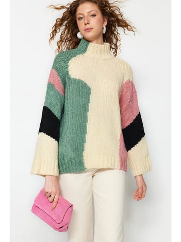 trendyol Sweter w kolorze beżowo-zielono-jasnoróżowym