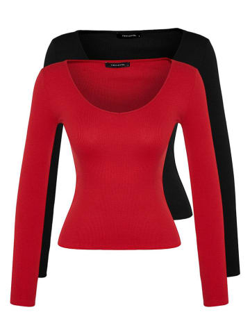 trendyol 2-delige set: longsleeves zwart/rood