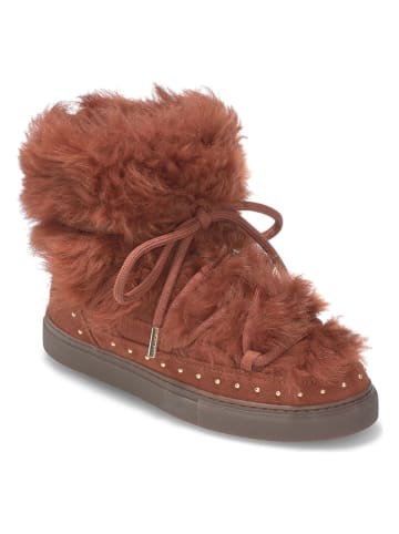 INUIKII Lammfell-Winterboots "Long Curly" in Hellbraun