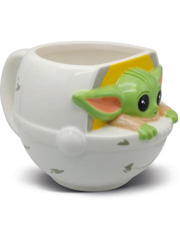 Stor 3D-Tasse "Grogu" in Weiß/ Grün/ Gelb - 450 ml