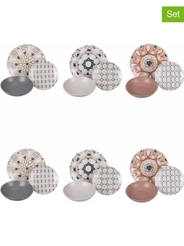Villa d´Este 18-delig tafelservies "Bohemienne" grijs/beige/lichtbruin