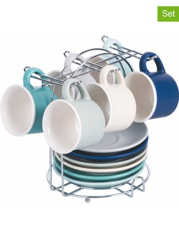 Villa d´Este 7tlg. Kaffeegeschirr-Set "Ocean" in Blau/ Grau/ Creme