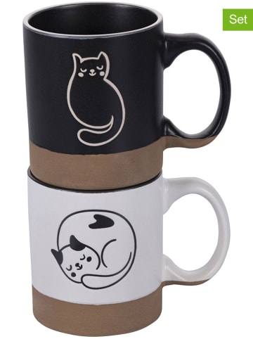 Villa d´Este 2er-Set: Kaffeetassen "Miao" in Schwarz/ Weiß/ Hellbraun - 280 ml