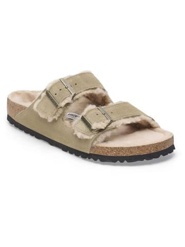Birkenstock Leder-Pantoletten "Arizona Shearling" in Taupe