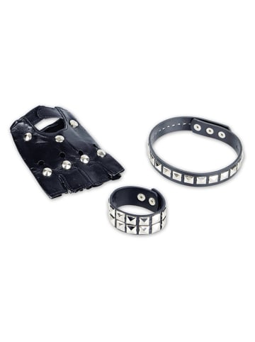 CHAKS 3tlg. Kostümzubehör "Punk" in Schwarz/ Silber