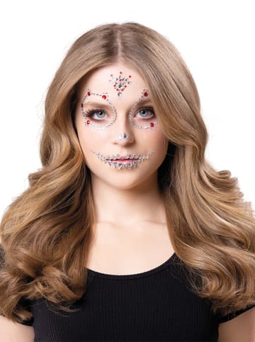 Party x People Selbstklebende Gesichtskristalle "Halloween" in Rot/ Silber