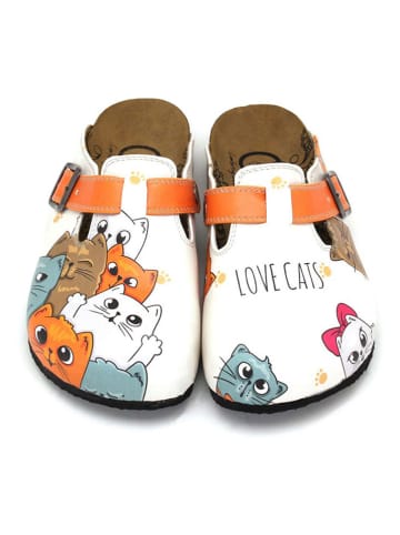 Calceo Clogs in Weiß/ Orange/ Hellblau