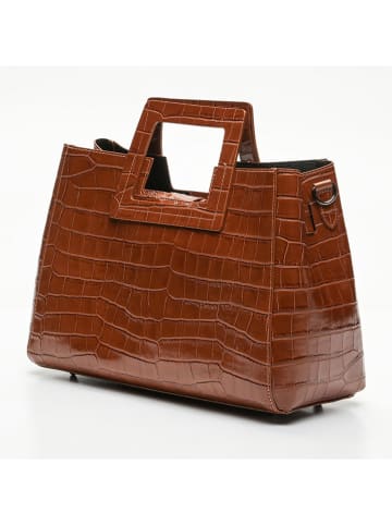 maison héritage PARIS Leder-Henkeltasche "Jane Croco" in Hellbraun - (B)34 x (H)26 x (T)11 cm