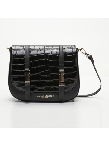 maison héritage PARIS Leder-Umhängetasche "Tex Croco" in Schwarz - (B)25 x (H)19 x (T)9 cm