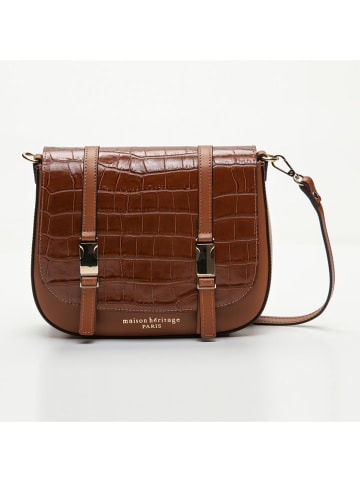 maison héritage PARIS Leder-Umhängetasche "Tex Croco" in Braun - (B)25 x (H)19 x (T)9 cm