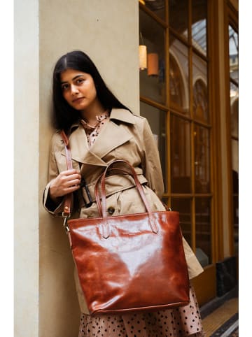 maison héritage PARIS Leder-Schultertasche "Sol" in Hellbraun - (B)42 x (H)32 x (T)15 cm