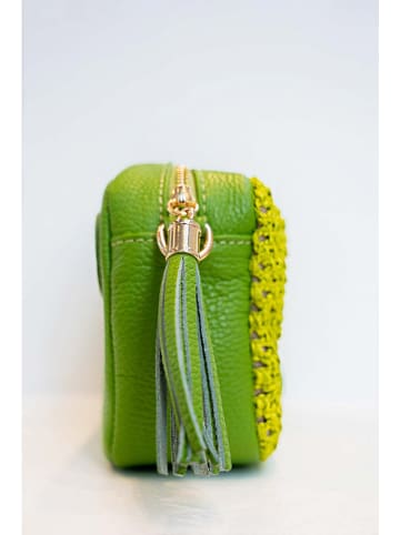 maison héritage PARIS Leren schoudertas "Gaby Paille" groen - (B)28 x (H)22 x (D)8 cm