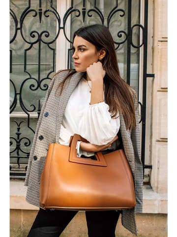 maison héritage PARIS Leder-Henkeltasche "Jane" in Hellbraun - (B)34 x (H)26 x (T)11 cm