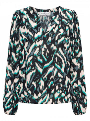 &Co Woman Blouse zwart/crème/turquoise