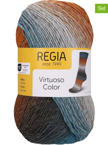 Schachenmayr since 1822 5er-Set: Wollgarne "Regia Virtuoso Color" in Blau/ Grau/ Orange - 5x 150 g