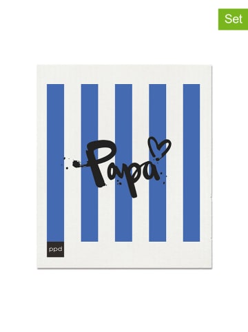 ppd 2-delige set: vaatdoeken "Papa" wit/blauw - (L)20 x (B)17 cm