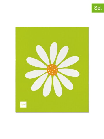 ppd 2-delige set: vaatdoeken "Happy Flower" groen - (L)20 x (B)17 cm