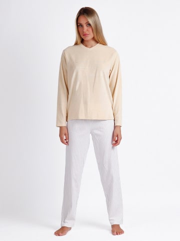 admas Pyjama in Beige/ Weiß