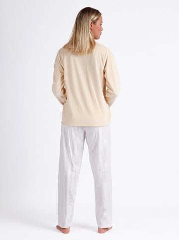 admas Pyjama in Beige/ Weiß