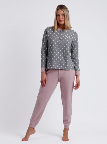 admas Pyjama in Grau/ Weiß/ Rosa