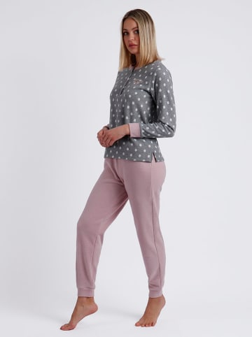 admas Pyjama grijs/wit/lichtroze