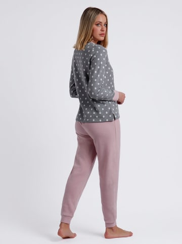 admas Pyjama grijs/wit/lichtroze
