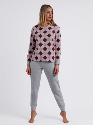 admas Pyjama in Grau/ Rosa/ Rot