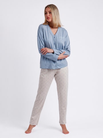 admas Pyjama lichtblauw/grijs