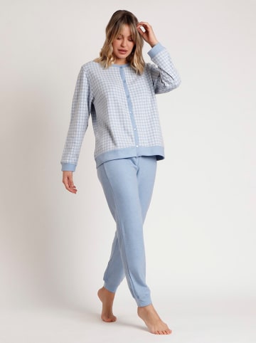 admas Pyjama lichtblauw/wit