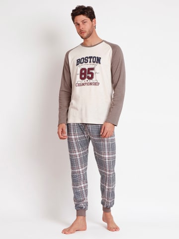 admas Pyjama crème/lichtbruin/zwart