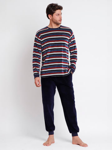 admas Pyjama donkerblauw/grijs/rood