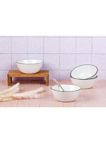 Björn 4-delige set: ontbijtborden "Pure" wit/zwart - Ø 16 cm