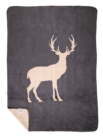 Mars & More Plaid "Standing Deer" in Grau/ Beige - (L)180 x (B)130 cm