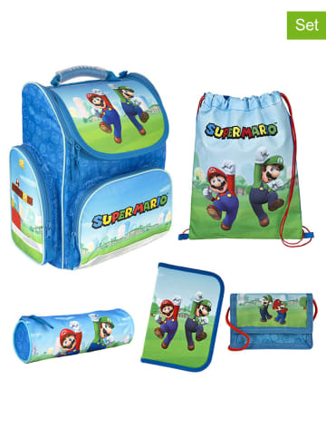 Undercover 5tlg. Schulranzen-Set "Super Mario" in Grün/ Blau
