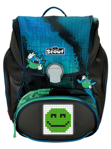 Scout 4tlg. Schulranzen-Set "Alpha Set Movie - Blue Pixel" in Schwarz/ Blau