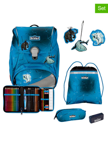Scout 4tlg. Schulranzen-Set "Alpha Set Safety Light - Polar Blue" in Blau