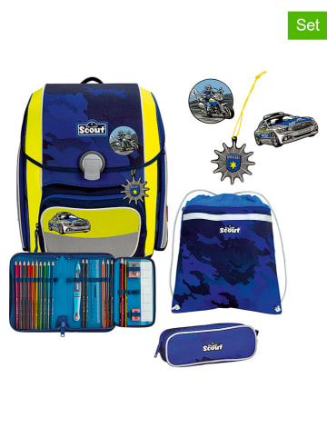 Scout 4-delige schooltasset "Genius Set - Blue Police" blauw/geel