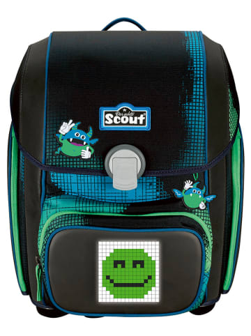 Scout 4-delige schooltasset "Genius Set Movie - Blue Pixel" zwart/groen