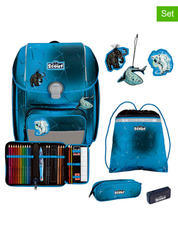 Scout 4tlg. Schulranzen-Set "Genius Set Safety Light - Polar Blue" in Blau