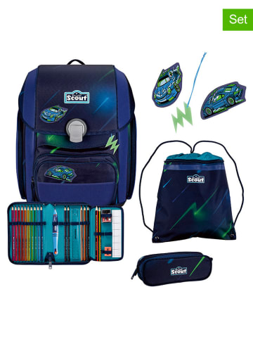 Scout 4-delige schooltasset " Genius Set Superflash - City Lights" donkerblauw