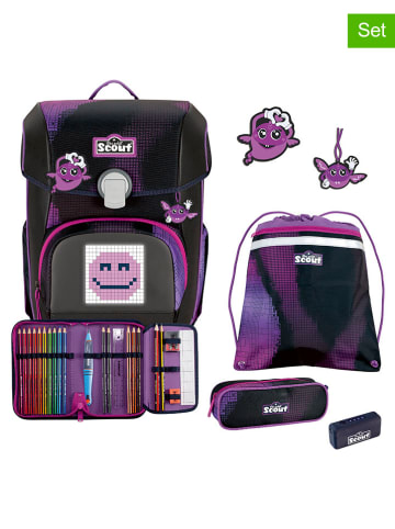 Scout 4tlg. Schulranzen-Set "Neo Set Movie - Pink Pixel" in Schwarz/ Lila