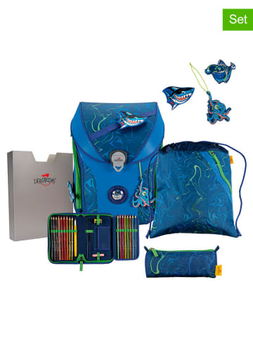 DerDieDas 5tlg. Schulranzen-Set "ErgoFlex Max - Water Splash" in Blau