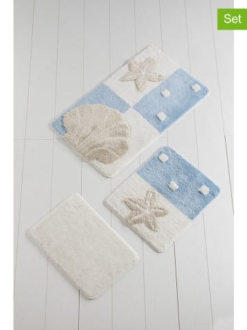 Elizabed 3er-Set: Badvorleger in Hellblau/ Creme