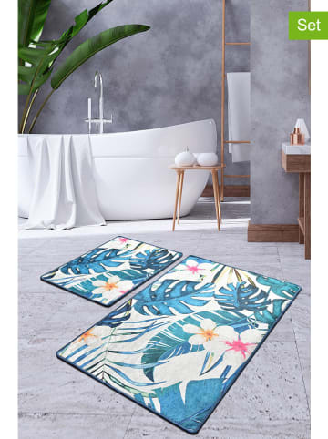 Elizabed 2-delige set: badmatten blauw/wit